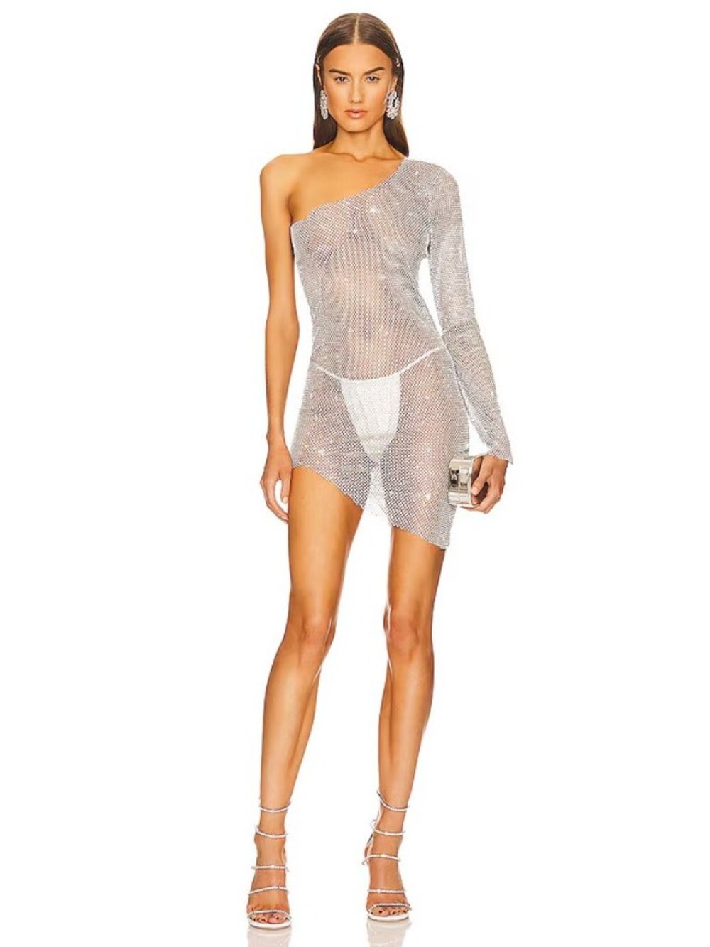 Santa Brands x REVOLVE One Sleeve Dress in Silver Crystal